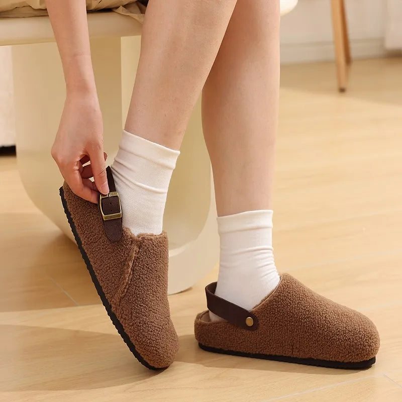 Plush Buckle Slippers
