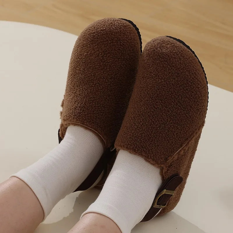 Plush Buckle Slippers